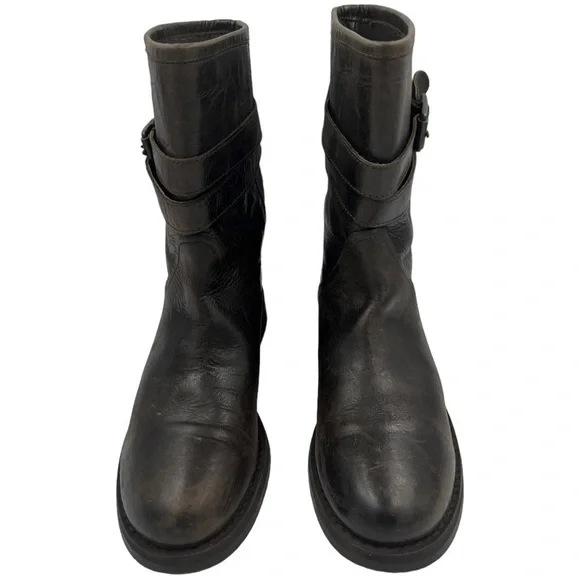 BOEMOS Leather Studded Moto Biker Boot Brown 7.5 - Picture 4 of 13